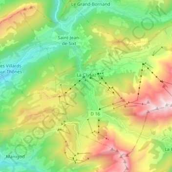 Topografische kaart La Clusaz, hoogte, reliëf