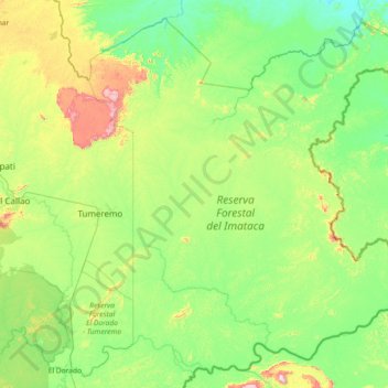 Topografische kaart Parroquia Sección Capital Sifontes, hoogte, reliëf