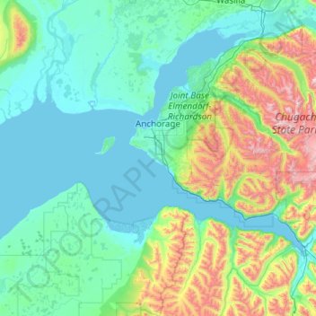 Topografische kaart Anchorage, hoogte, reliëf