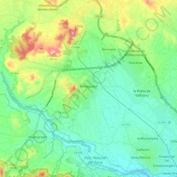 Topografische kaart Benaguacil, hoogte, reliëf