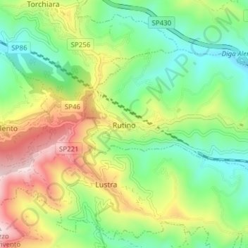 Topografische kaart Rutino, hoogte, reliëf