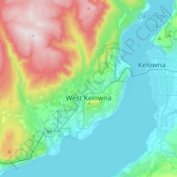 Topografische kaart West Kelowna, hoogte, reliëf