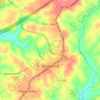 Topografische kaart Crestwood, hoogte, reliëf