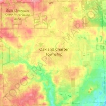 Topografische kaart Oakland Charter Township, hoogte, reliëf