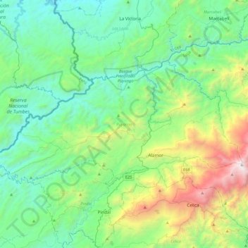 Topografische kaart Puyango, hoogte, reliëf