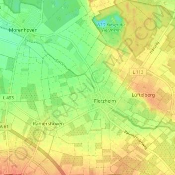 Topografische kaart Flerzheim, hoogte, reliëf