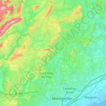 Topografische kaart Communauté de communes du Grand Pic Saint-Loup, hoogte, reliëf