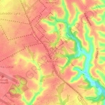 Topografische kaart Antares, hoogte, reliëf
