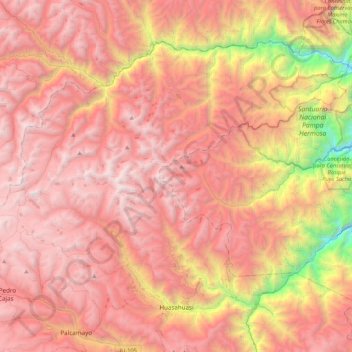 Topografische kaart Huasahuasi, hoogte, reliëf