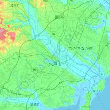 Topografische kaart 水戸市, hoogte, reliëf