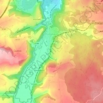 Topografische kaart Pontgibaud, hoogte, reliëf