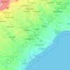 Topografische kaart Carolina del Sur, hoogte, reliëf
