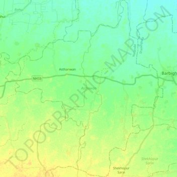 Topografische kaart Asthawan, hoogte, reliëf