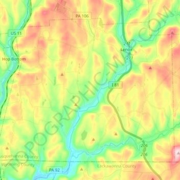 Topografische kaart Lenox Township, hoogte, reliëf