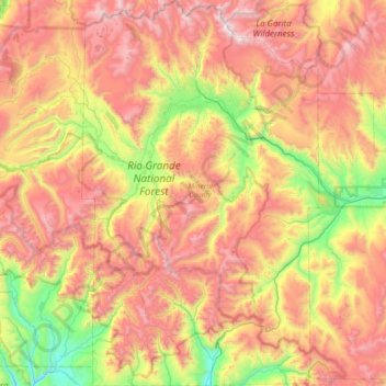 Topografische kaart Mineral County, hoogte, reliëf