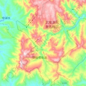 Topografische kaart 锣鼓塔街道, hoogte, reliëf