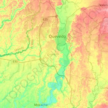 Topografische kaart Quevedo, hoogte, reliëf