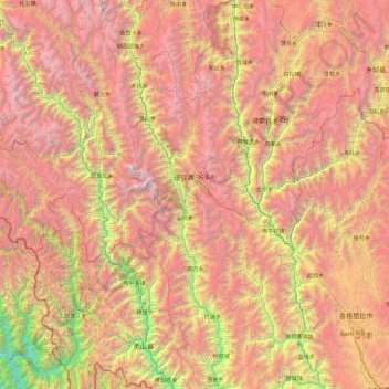 Topografische kaart Dêqên County, hoogte, reliëf