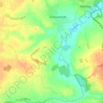 Topografische kaart Gressenhall, hoogte, reliëf