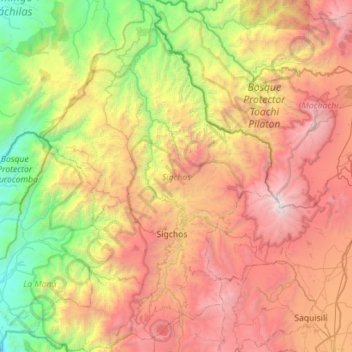 Topografische kaart Sigchos, hoogte, reliëf