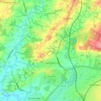 Topografische kaart Warnham, hoogte, reliëf