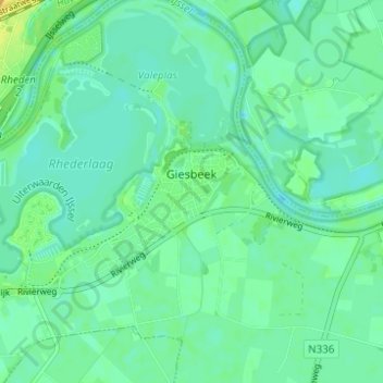 Topografische kaart Giesbeek, hoogte, reliëf