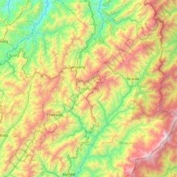 Topografische kaart Tuensang, hoogte, reliëf