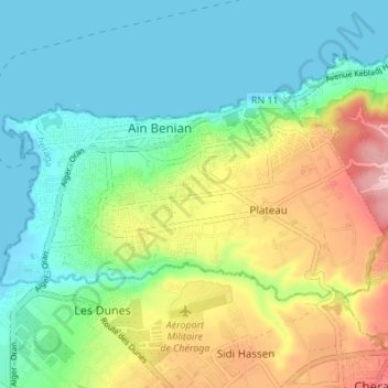 Topografische kaart Aïn Benian, hoogte, reliëf