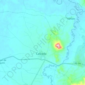 Topografische kaart Calzada, hoogte, reliëf