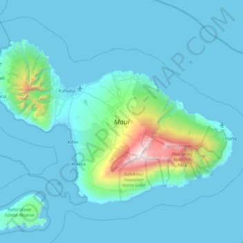 Topografische kaart Maui, hoogte, reliëf