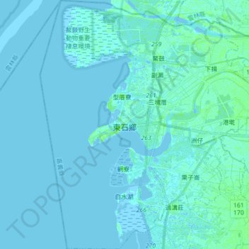 Topografische kaart 東石鄉, hoogte, reliëf