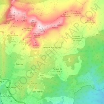 Topografische kaart Hoyo de Manzanares, hoogte, reliëf