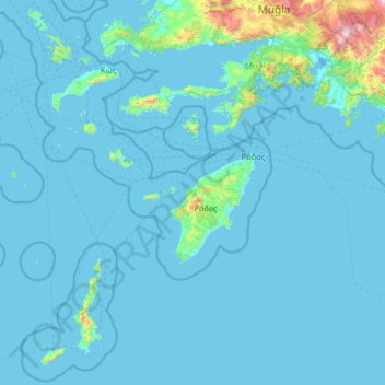 Topografische kaart Περιφερειακή Ενότητα Ρόδου, hoogte, reliëf