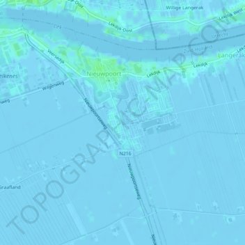 Topografische kaart Nieuwpoort, hoogte, reliëf