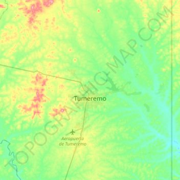 Topografische kaart Tumeremo, hoogte, reliëf