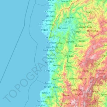 Topografische kaart Ilocos Sur, hoogte, reliëf