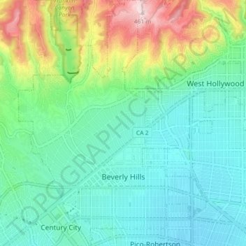Topografische kaart Beverly Hills, hoogte, reliëf