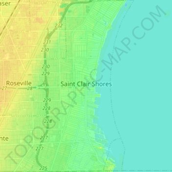 Topografische kaart Saint Clair Shores, hoogte, reliëf