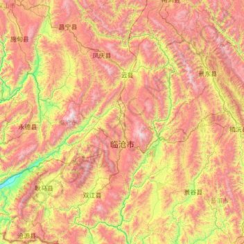 Topografische kaart Lincang, hoogte, reliëf