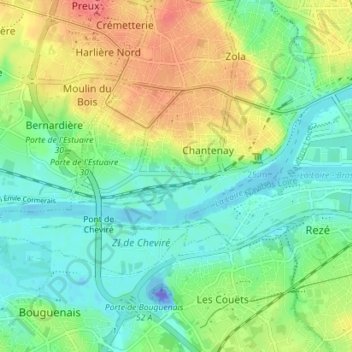 Topografische kaart Bellevue - Chantenay - Sainte-Anne, hoogte, reliëf