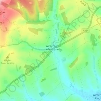 Topografische kaart Winterborne Whitechurch, hoogte, reliëf