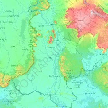 Topografische kaart Champassak, hoogte, reliëf