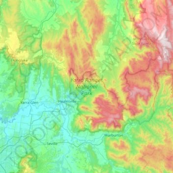 Topografische kaart Yarra Ranges National Park, hoogte, reliëf