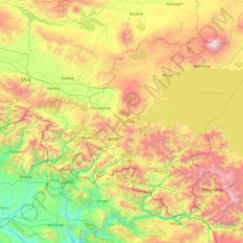 Topografische kaart Bitlis, hoogte, reliëf