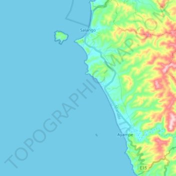 Topografische kaart Parroquia Salango, hoogte, reliëf