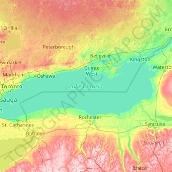 Topografische kaart Ontariosee, hoogte, reliëf
