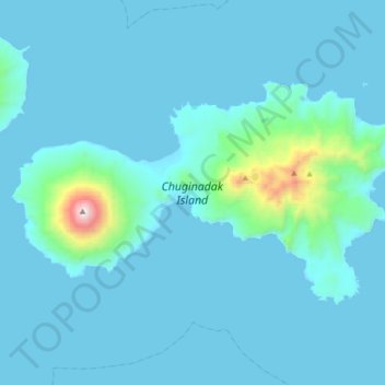 Topografische kaart Chuginadak Island, hoogte, reliëf