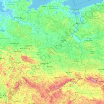 Topografische kaart Elbe, hoogte, reliëf
