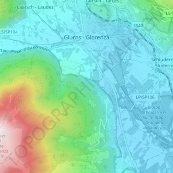 Topografische kaart Glurns - Glorenza, hoogte, reliëf