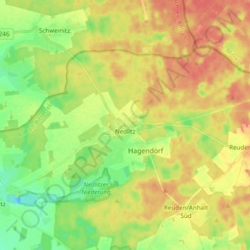 Topografische kaart Nedlitz, hoogte, reliëf